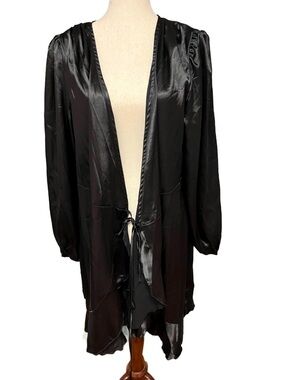 Black Satin Open Front Robe